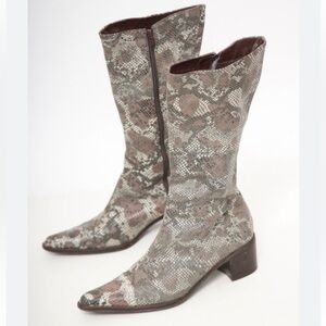 TNG Designer Snakeskin Pattern Heeled Western, Pointed Toe, Cobra Boots, 37
